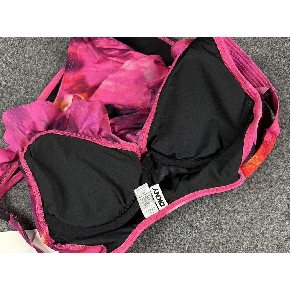 DKNY Women's One-Piece Ruched Ruffle Trim Swimsuit Pink/Red Splash Sz S DIMMS691 - Picture 7 of 9